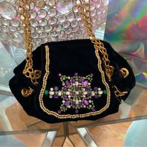 Paris Hilton RARE vintage Elegant Black Velvet Bag with Gold Chain